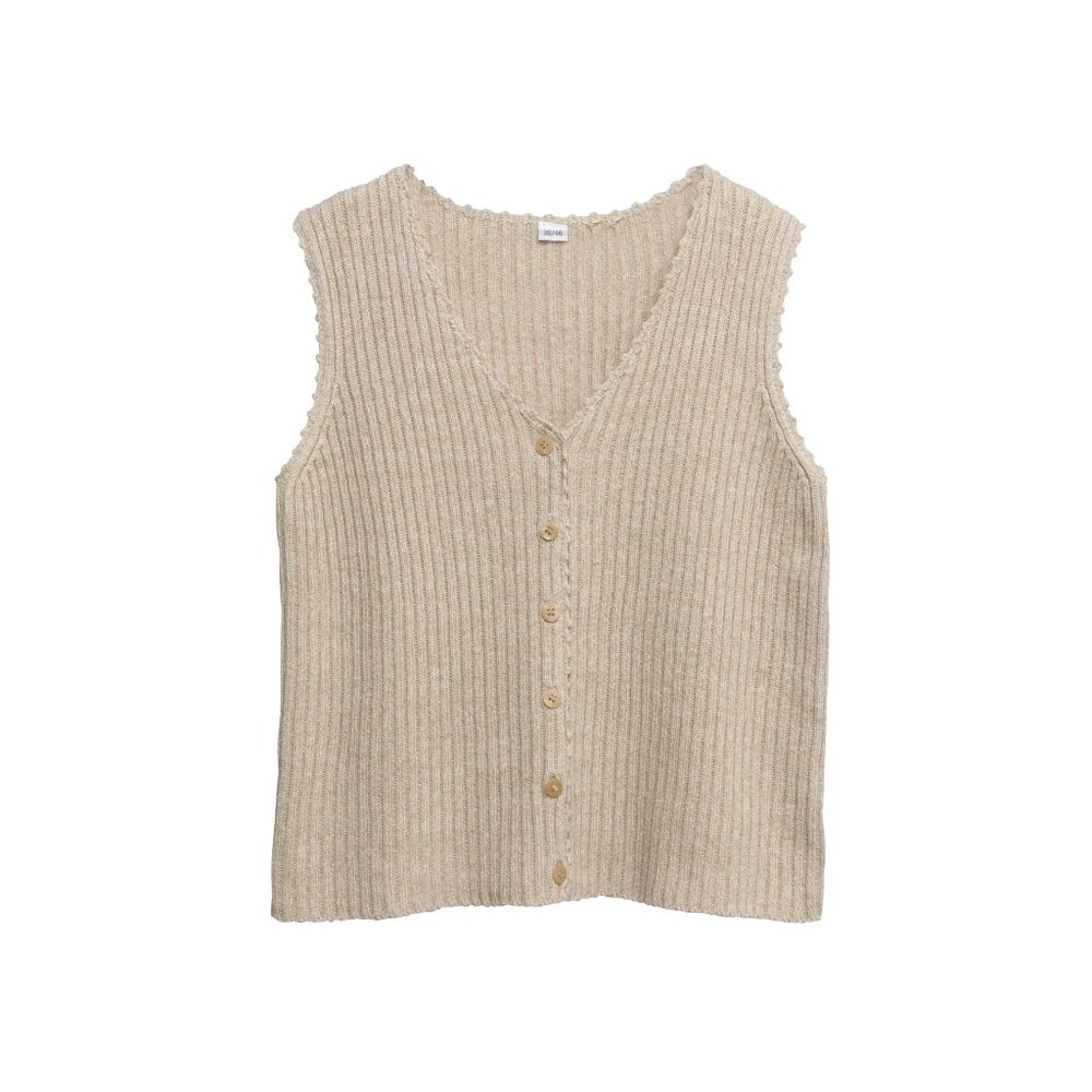 Sundazed (Sweden) 2x2 Rib Stitch Ramie Blend Scallop V-Neck Vest : M